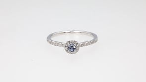 Yogo Sapphire & 1/6 ct. tw. Diamond Halo Ring in 14K White Gold close-up detail
