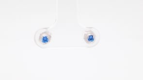 2.5mm Yogo Sapphire Martini Set Earrings in 14K White Gold front view