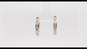 Yogo Sapphire & 1/2 ct. tw. Diamond Channel Set Hoop Earrings in 14K Yellow Gold front view