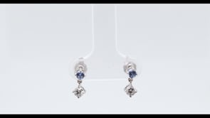 Yogo Sapphire & 1/3 ct. tw. Diamond 2-Stone Drop Earrings in 14K White Gold front view