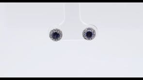 Yogo Sapphire & 1/6 ct. tw. Diamond Halo Earrings in 14K White Gold front view