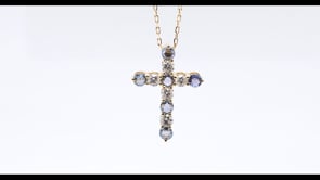 Yogo Sapphire & 1/2 ct. tw. Diamond Cross Pendant in 14K Yellow Gold front view
