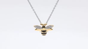 Diamond Accent Bee Pendant with Black Rhodium in 14K Yellow Gold over Sterling Silver close-up detail
