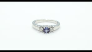 Yogo Sapphire & 1/4 ct. tw. Diamond 3-Stone Ring in 14K White Gold close-up detail