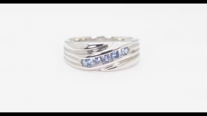 Yogo Sapphire Men's 5-Stone Diagonal Channel Set Ring in 14K White Gold close-up detail
