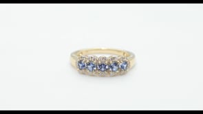 5-Stone Yogo Sapphire & 1/5 ct. tw. Diamond Ring in 14K Yellow Gold close-up detail