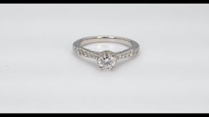 Noventa 1 ct. tw. Round Diamond Hidden Halo Tapered Engagement Ring in 14K White Gold close-up detail