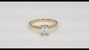 Natural 3/4 ct. tw. Emerald Cut Diamond Solitaire Engagement Ring in 14K Yellow & White Gold close-up detail