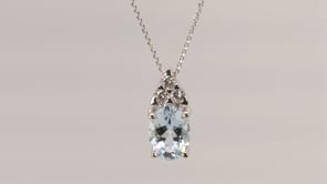 Oval Aquamarine & 1/10 ct. tw. Diamond Pendant in 14K White Gold front view