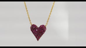 Kallati Ruby & 1/4 ct. tw. Diamond Pave Double Sided Heart Necklace in 14K Yellow Gold close-up detail