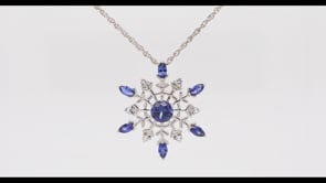 Created Round & Marquise Sapphire & Genuine White Topaz Snowflake Pendant in Sterling Silver front view