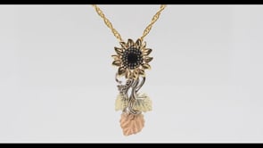 Black Hills Gold Sunflower & Hanging Leaf Pendant in 10K Yellow & White Gold front view