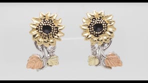 Black Hills Gold Sunflower & Hanging Leaf Earrings in 10K White & Yellow Gold front view