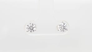 Adamante 1 ct. tw. Lab-Grown Round Brilliant Diamond Solitaire Earrings in 14K White Gold close-up detail