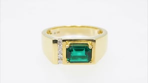 Men's Created Emerald Cut Emerald & 1/10 ct. tw. Diamond Ring in 10K Yellow Gold close-up detail