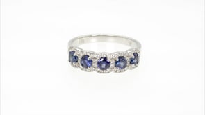Round Sapphire & 1/4 ct. tw. Diamond Ring in 14K White Gold close-up detail