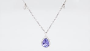 Pear Sapphire & 1/8 ct. tw. Diamond Halo & Chain Accent Necklace in 14K White Gold front view