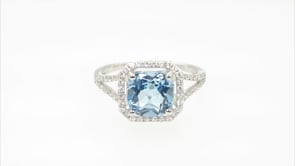 Cushion Topaz & 1/3 ct. tw. Diamond Halo Split Shank Ring in 14K White Gold close-up detail