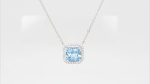 Cushion Blue Topaz & 1/7 ct. tw. Diamond Halo Necklace in 14K White Gold front view