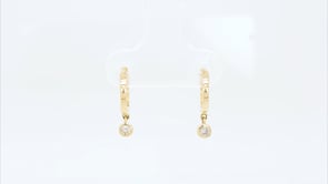 Demi Fine Diamond Accent Bezel Set Drop Huggie Hoop Earrings in 10K Yellow Gold front view