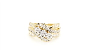 1 ct. tw. Diamond 3-Stone Multi-Row Ring in 10K Yellow Gold close-up detail
