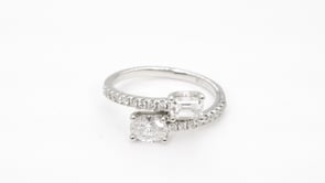 Adamante 1 ct. tw. Lab-Grown Oval & Emerald Cut Diamond Toi et Moi Bypass Ring in 14K White Gold angled view