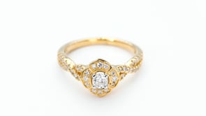 Elegance 5/8 ct. tw. Round Brilliant Engagement Ring with Floral-Inspired Halo & Infinity Band in 14K Yellow close-up detail