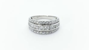 1 ct. tw. Three Row Anniversary Diamond Ring with Milgrain Detailing in 10K White Gold close-up detail