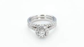 Natural 1 ct. tw. Round Brilliant Diamond Halo Wedding Set with Miracle Plate in 10K White Gold full view
