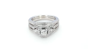 Noventa 1-1/8 ct. tw. Cushion Cut Halo Diamond Wedding Set with V-Split Set Diamond Band in 14K White Gold full view