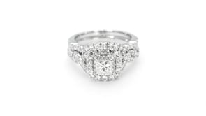 Natural 1-3/4 ct. tw. Princess Cut Diamond Double Halo Twist Wedding Set in 14K White Gold side profile