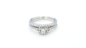 Noventa 7/8 ct. tw Princess Cut Diamond with Halo Design Wedding Set with Undercarriage Cutout in 10K White Gold side profile