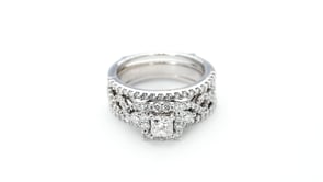 Noventa 1-1/2 ct. tw. Princess Cut Diamond Halo Wedding Set with Twist Band in 14K White Gold full view
