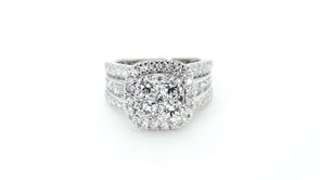 Adamante 3 ct. tw. Lab-Grown Round Brilliant Diamond Halo Cluster Engagement Ring with Channel & Prong Set Band in front view