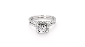 Natural 1-5/8 ct. tw. Cushion Diamond Halo Wedding Set in 14K White Gold side profile