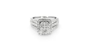 Fairytale Diamonds 1-1/2 ct. tw. Quad with Halo Diamond Engagement Ring with Triple Split Band in 10K White close-up detail