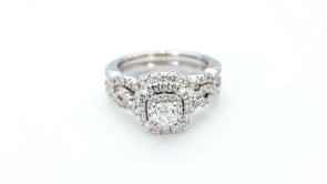 Natural 1-1/2 ct. tw. Cushion Diamond Double Halo Wedding Set in 14K White Gold full view