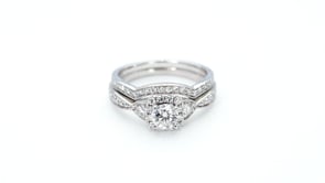 Noventa 1 ct. tw. Round Vintage-Inspired Diamond Square Halo Wedding Set with Milgrain Detailing in 14K White Gold full view