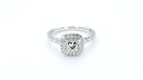 Brilliantly Yours 1 ct. tw. Princess Cut Diamond Double Halo Engagement Ring in 14K White Gold close-up detail