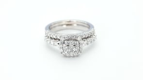 Fairytale Diamonds 1 ct. tw Square Cluster Diamond Halo Wedding Set in 14K White Gold front view