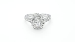 Elegance 5/8 ct. tw. Oval Diamond Double Halo Milgrain Engagement Ring in 14K White Gold side profile