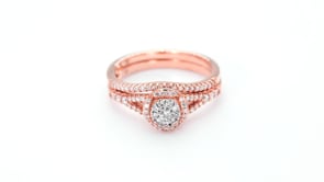 True Promise 3/8 ct. tw. Diamond Cluster Halo Wedding Set with Split Shank Band in 10K Pink Gold side profile