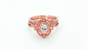Elegance Collection 7/8 ct. tw. Oval Vintage-Inspired Wedding Set with Milgrain Detailing in 14K Pink Gold full view