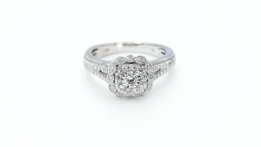 True Promise 3/8 ct. tw. Double Halo Miracle Plate Engagement Ring with Split Shank in 10K White Gold close-up detail