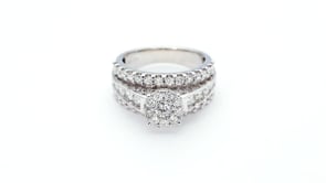 Natural 1-1/2 ct. tw. Round Brilliant Diamond Halo Multi-Row Engagement Ring in 10K White Gold close-up detail