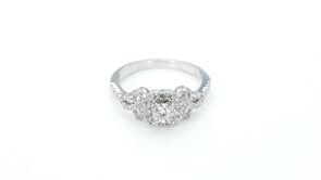 True Promise 7/10 ct. tw. Round Brilliant Diamond Halo Engagement Ring with Filigree Band in 14K White Gold front view