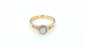 Amaura Collection 3/8 ct. tw. round brilliant Halo diamond engagement ring with Infinity Designed Band in 14K close-up detail