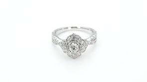 Natural 1 ct. tw. Round Brilliant Diamond Floral Halo Engagement Ring in 14K White Gold front view