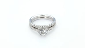 Noventa 1 ct. tw. Classic Round Diamond Halo Wedding Set with Undercarriage Cutout Diamond Band in 14K White side profile