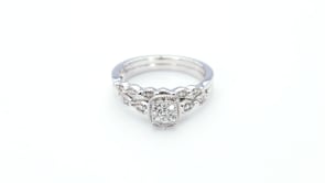 True Promise 1/5 ct. tw. Diamond Cluster Wedding Set with Milgrain Edge Detaling in 10K White Gold full view